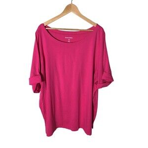 Woman Within Top Women's Size 4X Hot Pink 100% Cotton Round Neck Short Sleeve